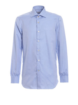 KITON: camicie - Camicia in cotone jacquard celeste