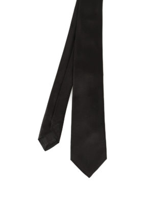 Kiton: ties & bow ties - Black opaque silk satin tie