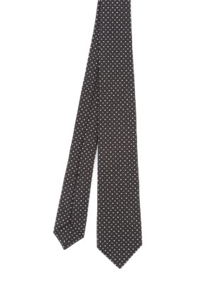 KITON: ties & bow ties - Polka dot black silk tie