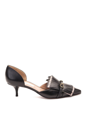 L' AUTRE CHOSE: scarpe décolleté - Slingback in pelle nera con frange