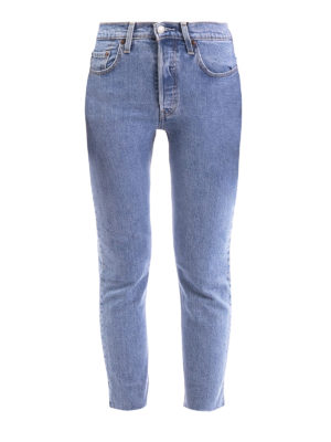LEVI'S: straight leg jeans - 501 Original cropped faded jeans