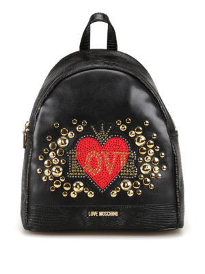 LOVE MOSCHINO: zaini - Zaino nero in ecopelle con strass