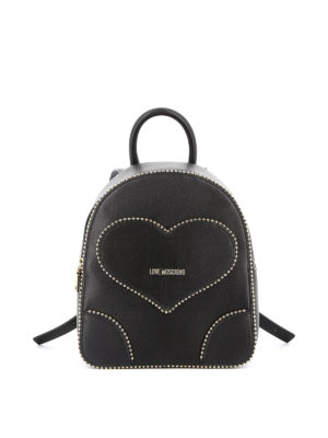LOVE MOSCHINO: backpacks - Studded heart patch black backpack