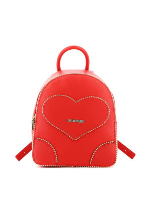 LOVE MOSCHINO: backpacks - Studded heart patch red backpack