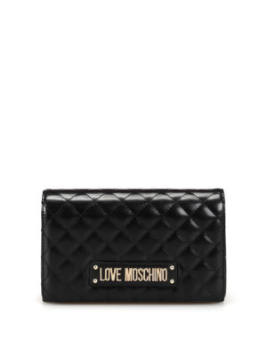 LOVE MOSCHINO: pochette - Clutch nera in ecopelle matelassé