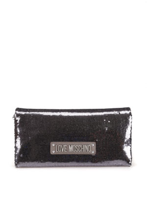 LOVE MOSCHINO: pochette - Clutch in paillettes e ecopelle argento