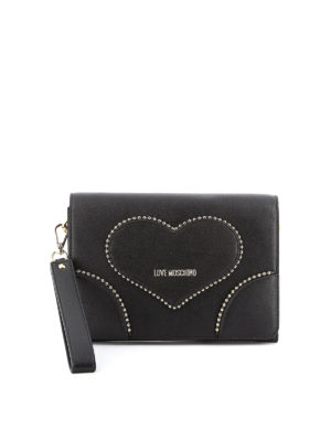 LOVE MOSCHINO: clutches - Studded heart patch black clutch