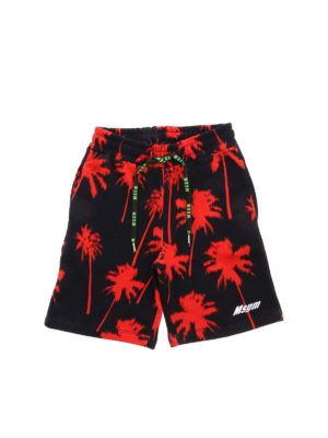 m.s.g.m.: shorts - Red palm print bermuda in black
