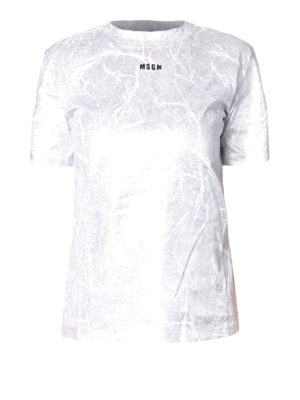 m.s.g.m.: t-shirts - Crackled effect silver print T-shirt