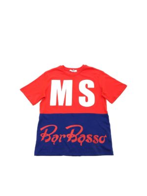 m.s.g.m.: t-shirts - Logo t-shirt in red and blue electric