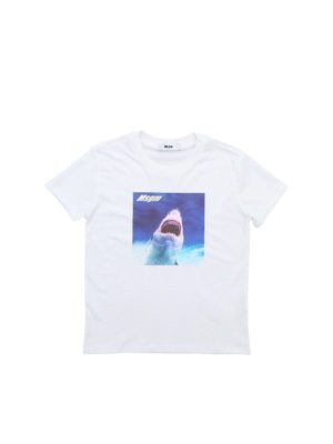 m.s.g.m.: t-shirts - Shark print T-shirt in white