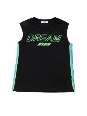 m.s.g.m.: tops & shirts - Neon mint logo top in black