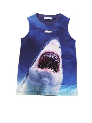 m.s.g.m.: tops & shirts - Shark print top in shades of blue