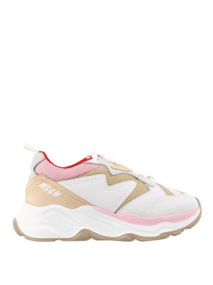 m.s.g.m.: sneakers - Sneaker Attack bianche in camoscio e rete