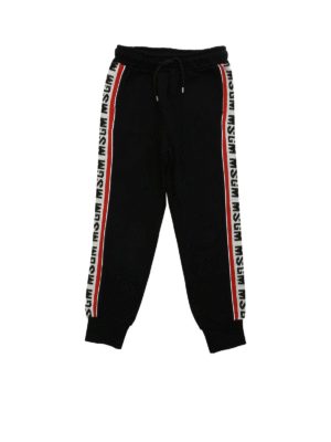 m.s.g.m.: trousers - Black pants with branded side bands