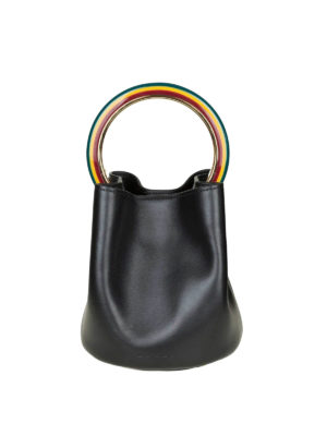 Marni: Secchielli - Borsa secchiello nera con manico arcobaleno
