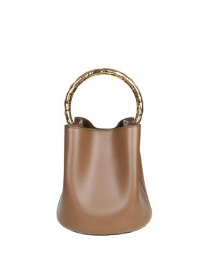 Marni: Secchielli - Secchiello mini in pelle con manico dorato