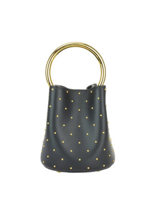 Marni: Secchielli - Secchiello Pannier in pelle nera con borchie