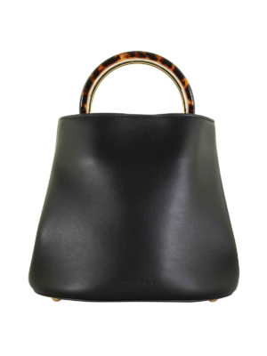 Marni: Secchielli - Borsa Pannier nera con manico tartarugato
