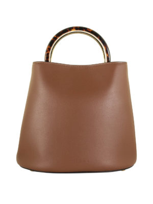 Marni: Secchielli - Borsa Pannier in pelle con manico tartarugato