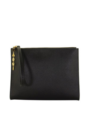 Marni: pochette - Clutch in pelle bicolore con charm del logo