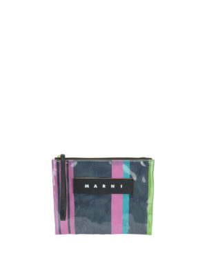 Marni: pochette - Clutch a righe plastificata