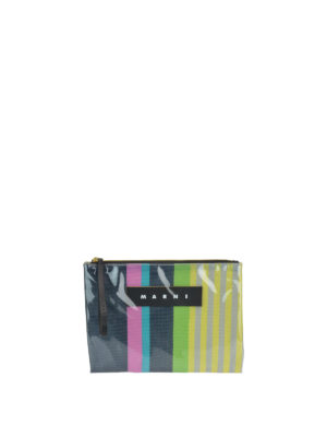 Marni: pochette - Clutch a righe plastificata con zip