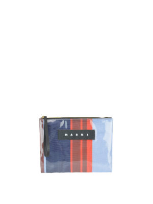Marni: pochette - Clutch a righe plastificata con zip