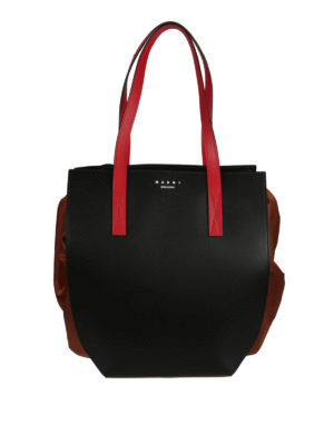 Marni: borse a spalla - Borsa a spalla Gusset in pelle nera e rossa