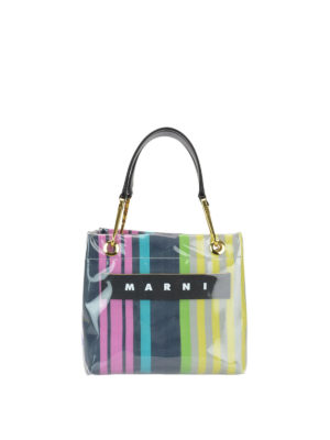 Marni: shopper - Piccola shopper a righe plastificata