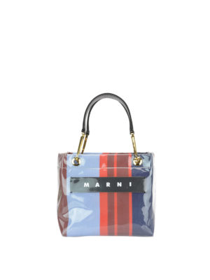 Marni: shopper - Piccola shopper a righe plastificata