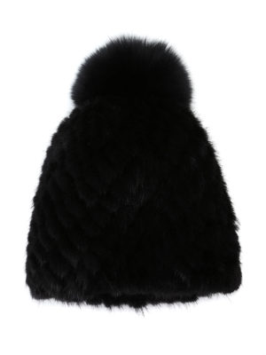 Max Mara: berretti - Berretto Delia 2 nero in visone e volpe