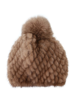 Max Mara: berretti - Berretto Delia 2 marrone in visone e volpe