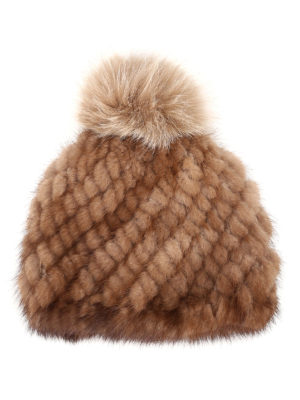 Max Mara: berretti - Berretto Delia in visone e lana marrone