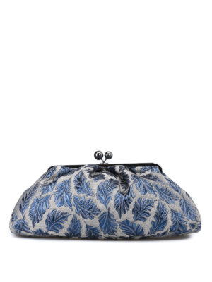 Max Mara: pochette - Pasticcino Bag Maxi in jacquard argento e blu
