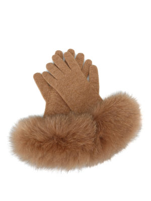 Max Mara: guanti - Guanti beige in cashmere e volpe