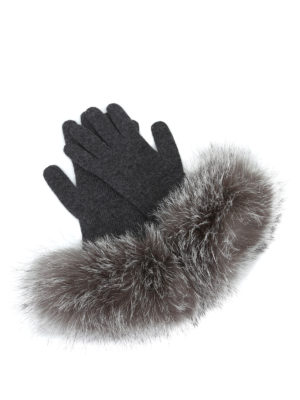 Max Mara: guanti - Guanti in cashmere e volpe grigio scuro