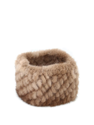 Max Mara: accessori per capelli - Fascia per capelli in visone beige