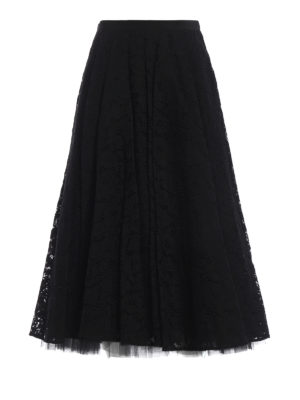 Max Mara: Gonne Lunghe - Gonna midi Marilyn nera in pizzo e tulle