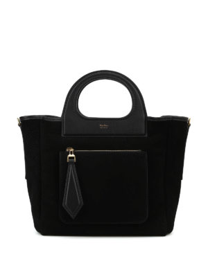 Max Mara: shopper - Piccola shopper nera in camoscio reversibile