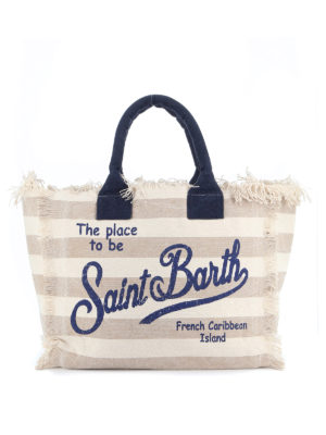 MC2 SAINT BARTH: totes bags - Vanity striped logo print beach bag