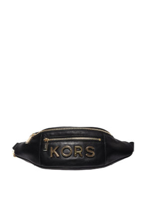 MICHAEL KORS: marsupi - Marsupio in pelle nera con logo lettering