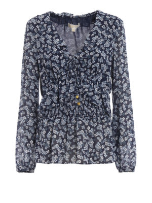 MICHAEL KORS: bluse - Blusa a fiori scollata a V con volants