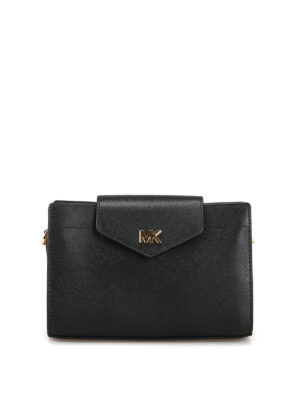 MICHAEL KORS: pochette - Clutch nera in pelle con catenella dorata