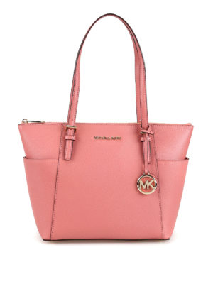 MICHAEL KORS: shopper - Borsa Jet Set in pelle rosa con zip