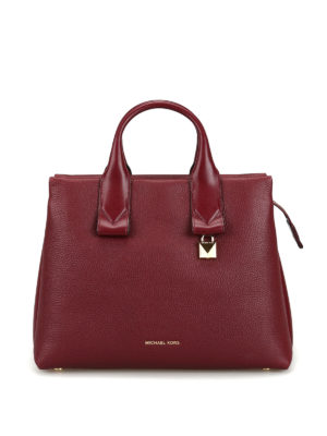 MICHAEL KORS: shopper - Shopper grande Rollins in pelle rossa scura