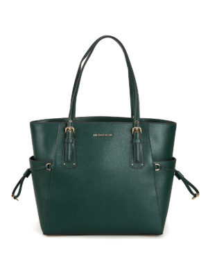 MICHAEL KORS: shopper - Borsa Voyager S in pelle verde scura