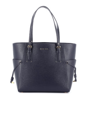 MICHAEL KORS: totes bags - Voyager S navy grainy leather bag