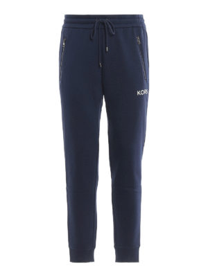 MICHAEL KORS: tracksuit bottoms - Logo print blue fleece joggers