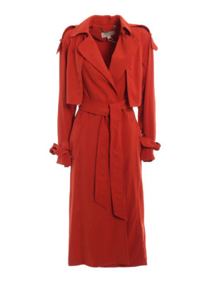 MICHAEL KORS: cappotti trench - Trench arancio in tessuto tecnico con cintura